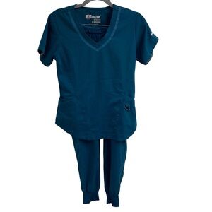 Grey's Anatomy Deep Blue Scrub Ensemble Spandex Jogger Stretch Medical Nurse Vet